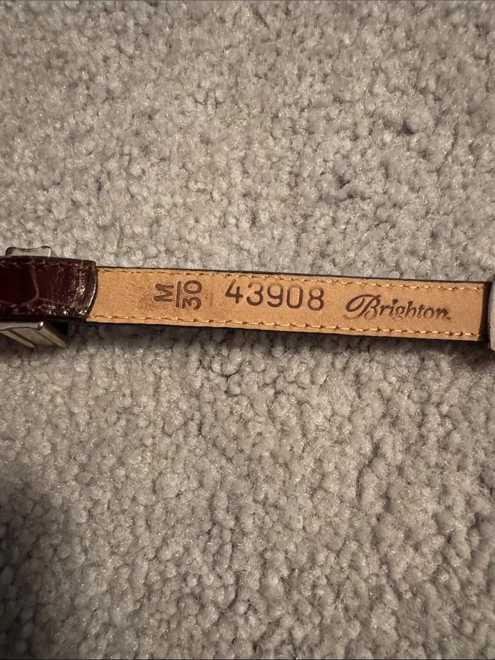 Brighton Thin Croc Embossed Brown Leather Belt with Silver Gold-Tone Accents